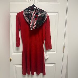 by & by Red Long Sleeve Dress with Plaid Collar‎ size L